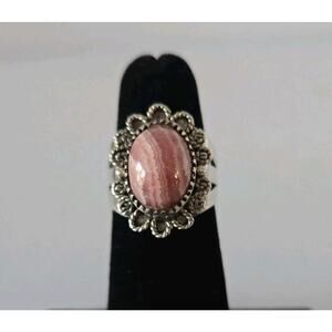 Vintage Southwestern Pink Rhodochrosite Sterling Silver Ring Sz 4.75